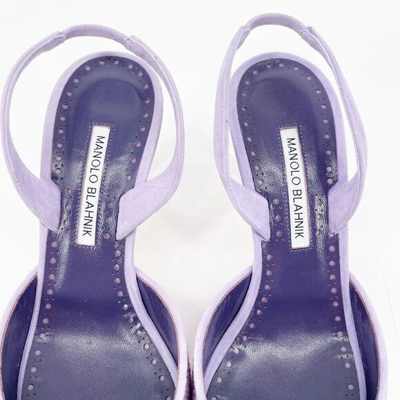 Manolo Blahnik Mayslibi Lilac Raffia Slingback Buckle Pointed Toe Heels IT 38.5 - Picture 8 of 12